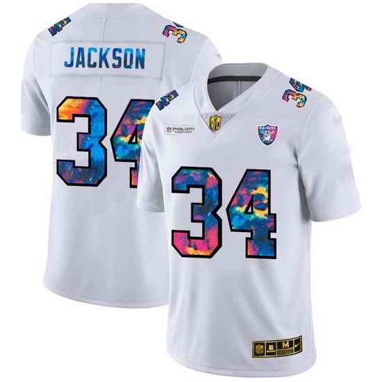 Las Vegas Raiders 34 Bo Jackson Men White Nike Multi Color 2020 NFL Crucial Catch Limited NFL Jersey